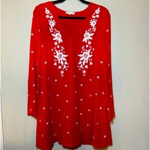 Sugar Lips women's sz Small dress Red with White floral Embroidery